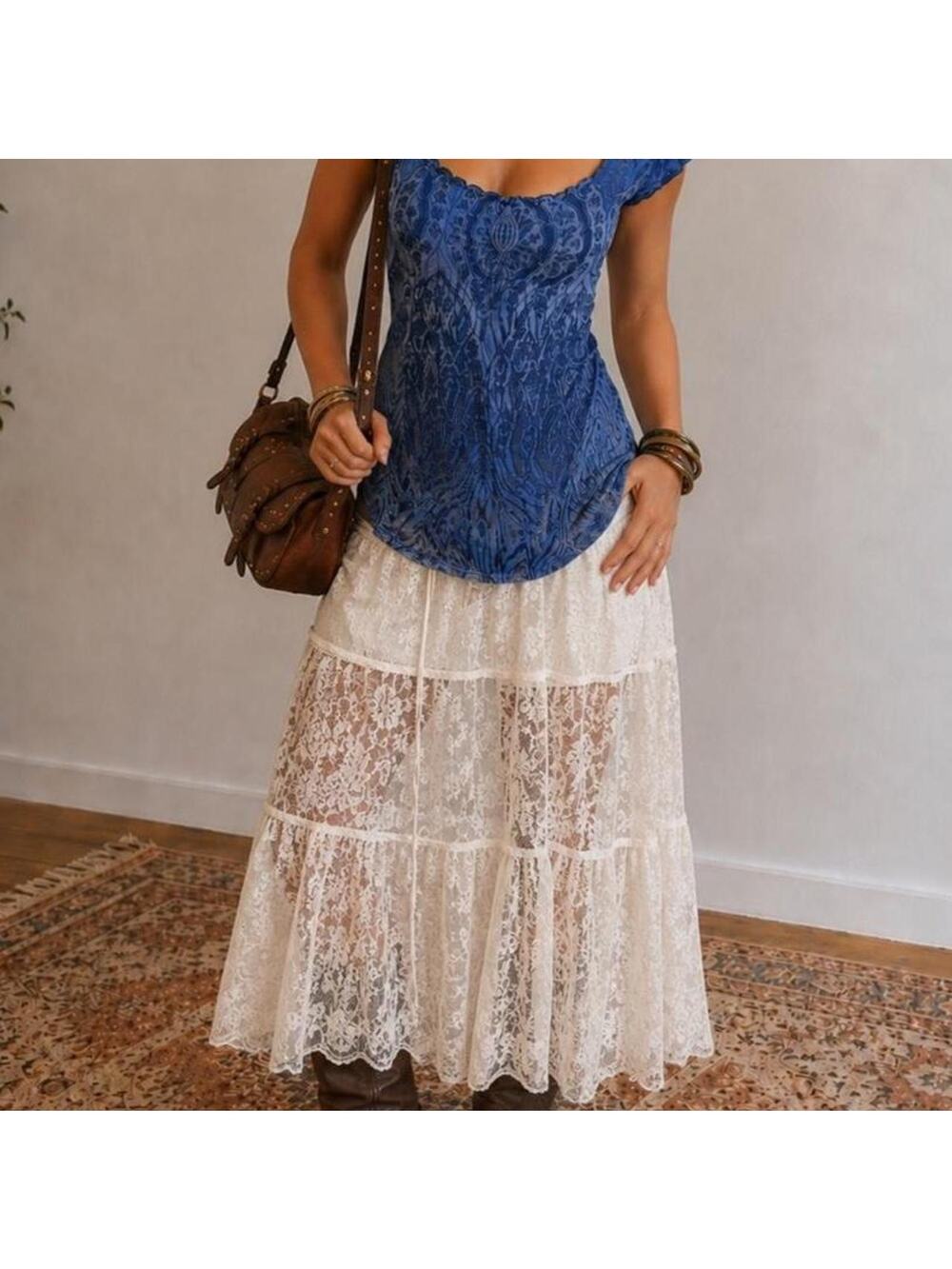 Vintage Vtg y2k boho fairycore festival paisley mesh summer top
